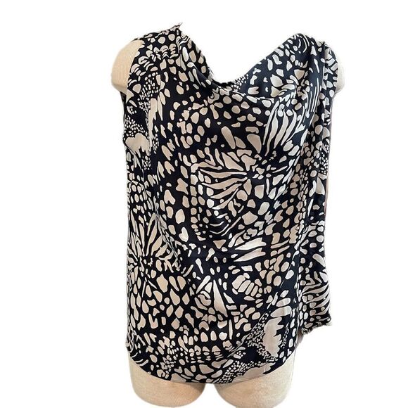 Black Label By Chico’s Silk Black Beige Tank Top Blouse Size Large - Picture 1 of 7